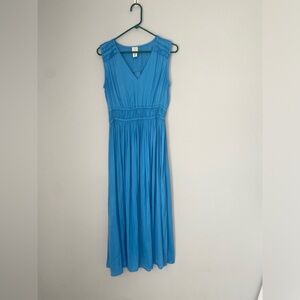 Joie blue satin dress flowy midi/maxi sz Medim v neck